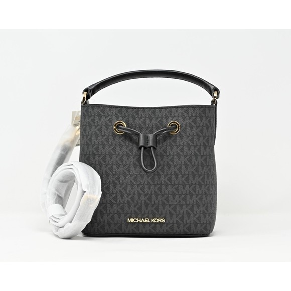 MICHAEL KORS SURI Small Logo Bucket Crossbody Black Signature Canvas NWT $398 - Picture 1 of 12